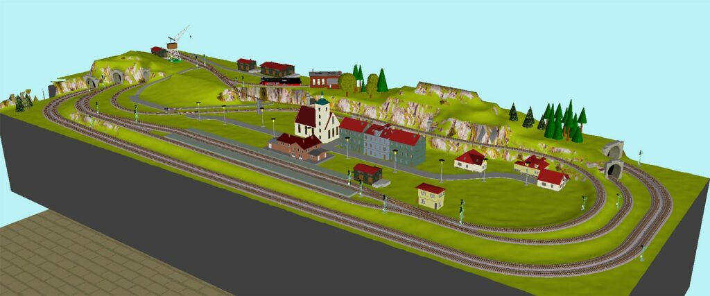 Aktueller Stand des Gleisplans in Spur N in der 3D Ansicht von WinTrack
